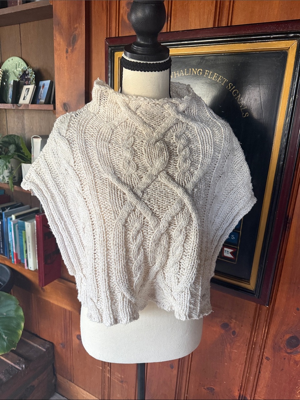 Chunky Cable Knit Cream Women's Sweater Cape